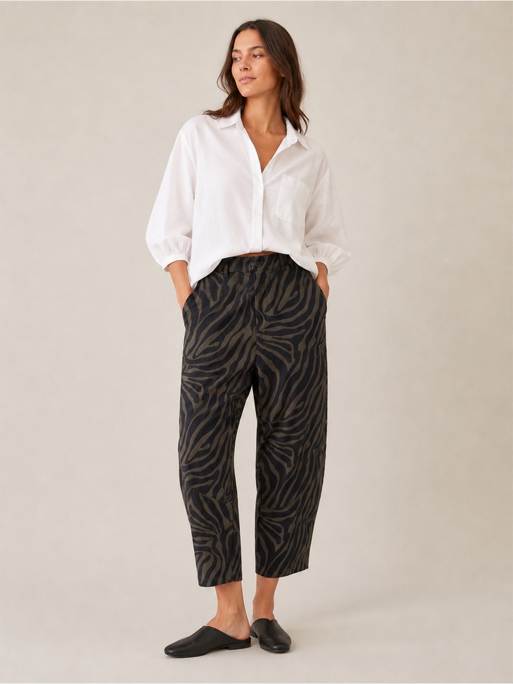 Ruti - Zebra Print Barrel Leg Cropped Pants